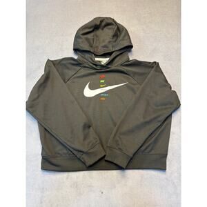 Nike Hoodie Women LG Black Pullover Swoosh Multilogo Just Do It Swoosh Cropped